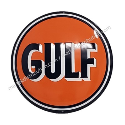 Enseigne Gulf en métal ronde et bombé avec relief